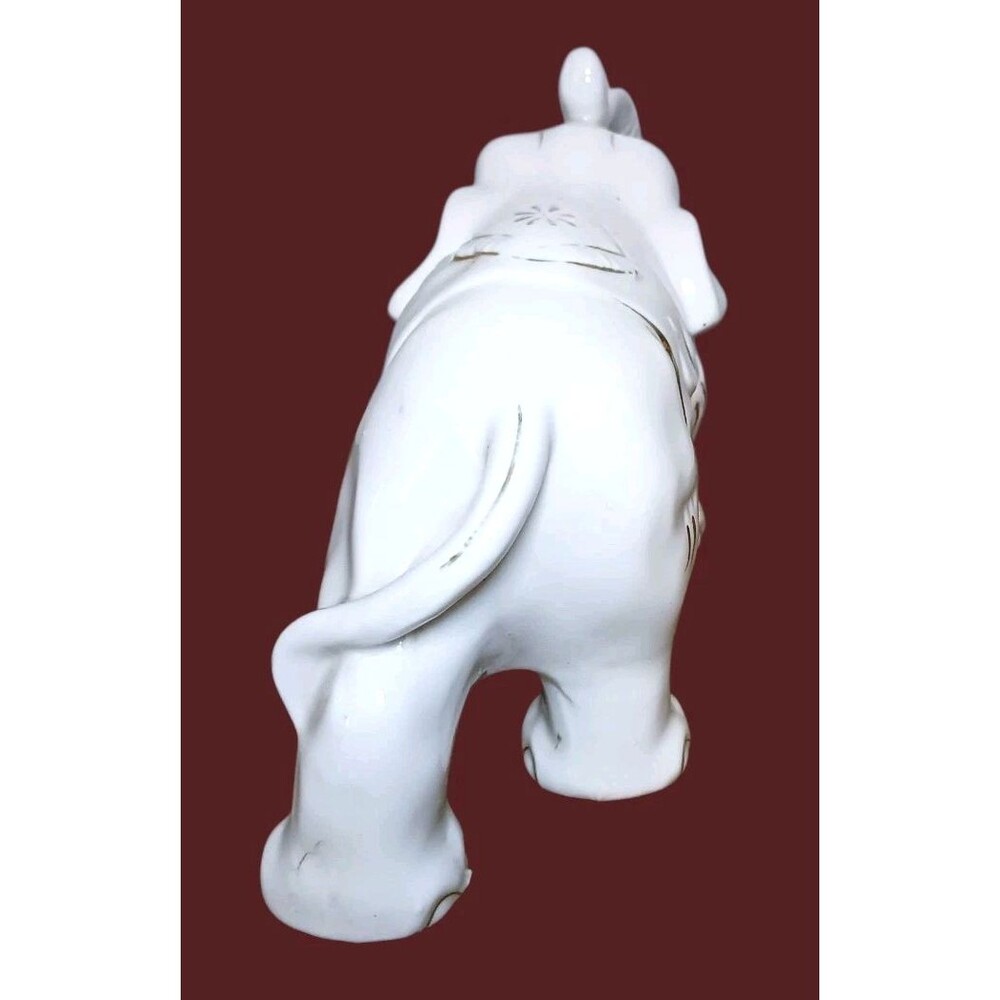 VTG Japan Ucagco White Ceramic Elephant Figurine Gold Accents Trunk Up Good Luck - Picture 4 of 6